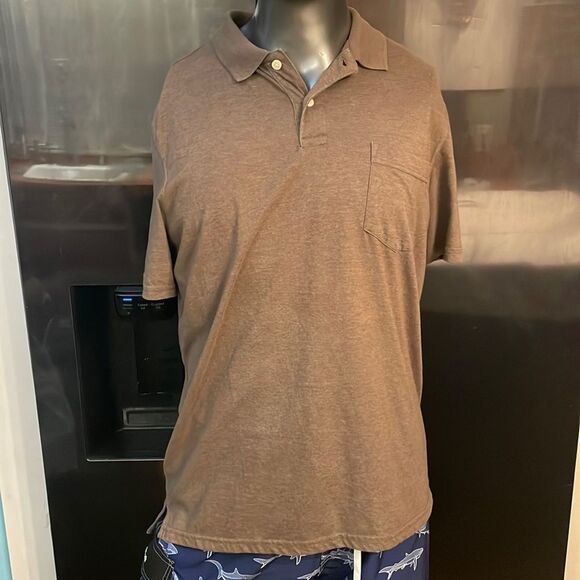 St. John’s Bay brown short sleeve 1/4 button pocketed polo shirt men’s medium - Picture 1 of 11